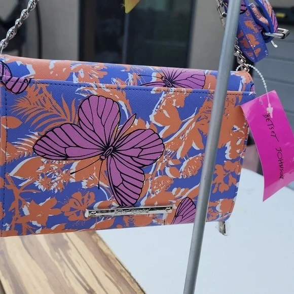 BETSEY JOHNSON ORANGE n PURPLE BUTTERFLY BOW BETSEY JOHNSON CROSSBODY/WALLET